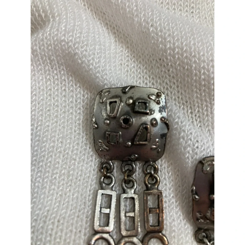 Vintage Modernist Pewter Clip On Earrings‎ Artsy Brutalist Statement Artisan